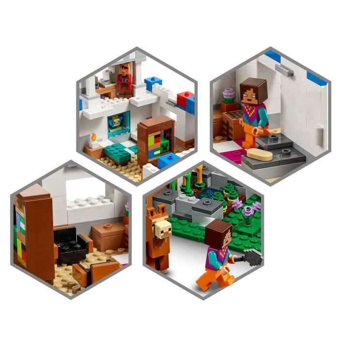 LEGO 21188 Minecraft Le Village Lama, Jouet de Maison, avec Figurines Animaux, Mobs Minecraft et Épée, Cadeau Enfants 9 Ans