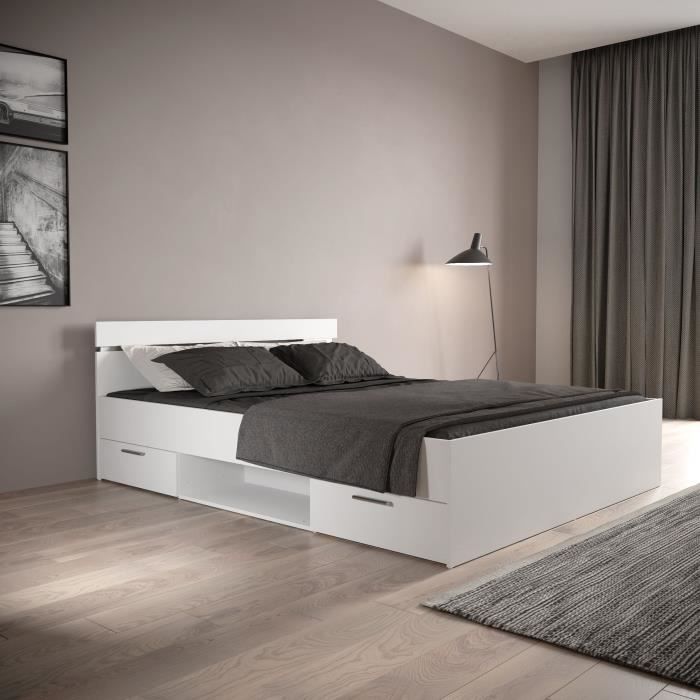 Image secondaire de Lit adulte MICHIGAN 160x200 cm avec rangements intégrés - Blanc