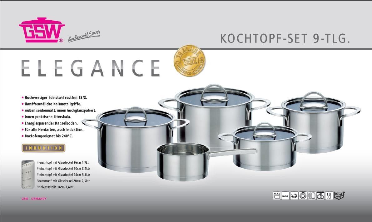 Image secondaire de GSW Elegance - Batterie de cuisine 9 pieces en acier inoxydable - Tous feux dont induction