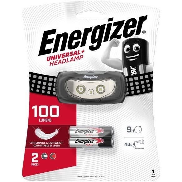 ENERGIZER - Universal + 3 Piles AAA 100 lumens - Frontale avec bandeau réglable et tete pivotante -  2 Led blanche / 1 Led rouge
