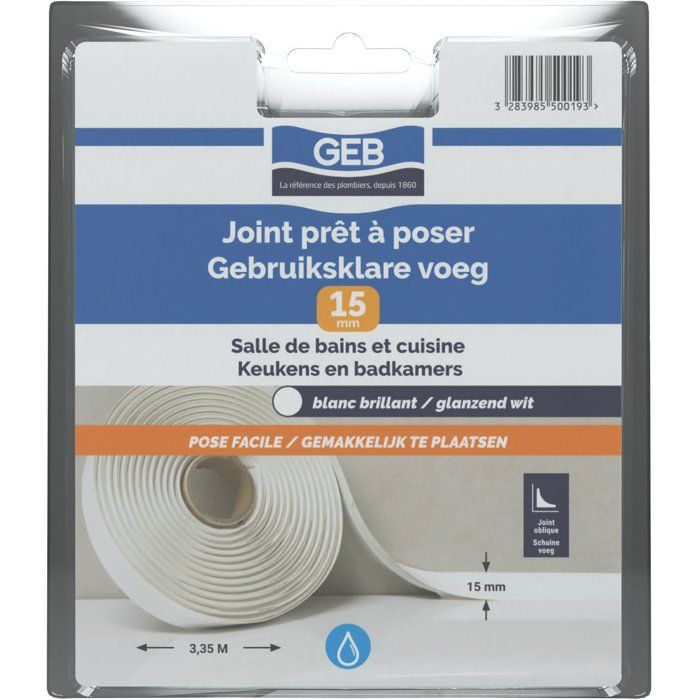 Joint prêt à poser GEB - 15 mm x 3,35 m - Blanc Brillant