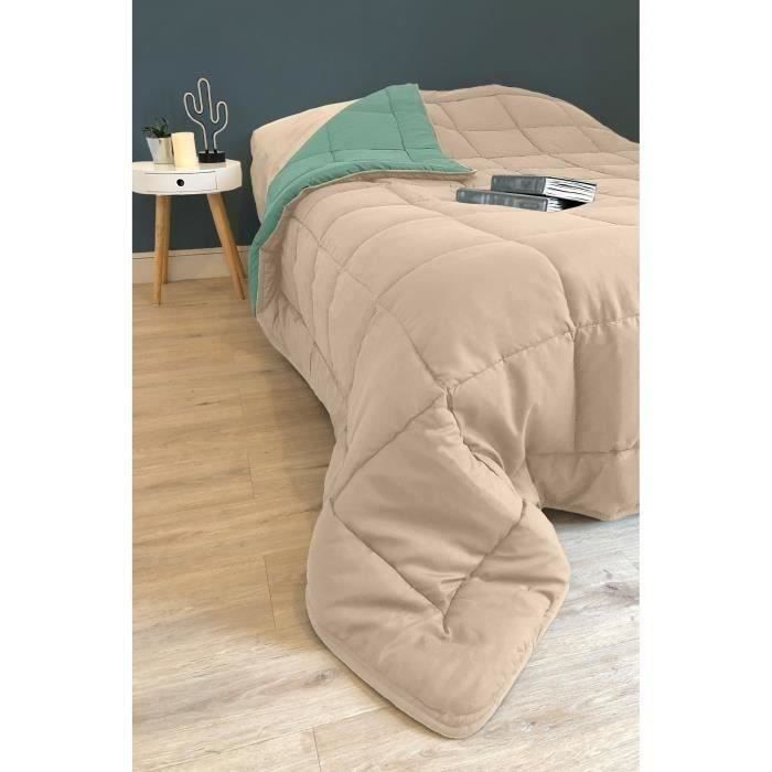POYET MOTTE Trapunta microfibra 400g / m² CALGARY - 220 x 240 cm - Grigio ghiaia e Lago verde