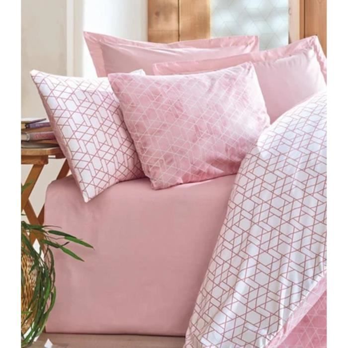 Image secondaire de Parure de lit - 1 housse de couette 220 x 240 cm + 2 taies d'oreiller 60 x 60 cm - 100% coton renforcé - Rose