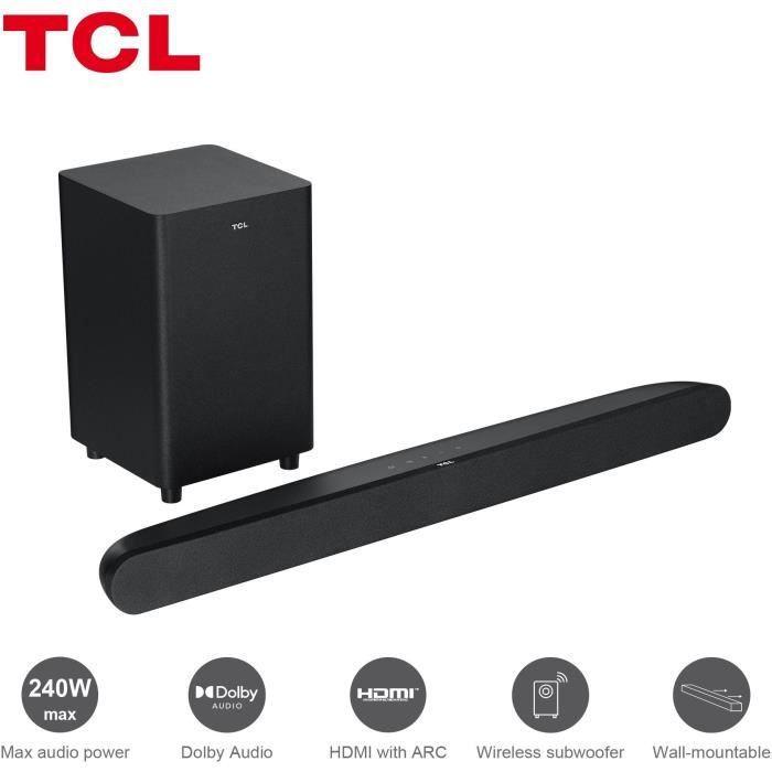 TCL TDS-6110 - Barre de son Home Cinéma 2.1 avec caisson de basses sans fil - HDMI - 240W - Dolby Audio