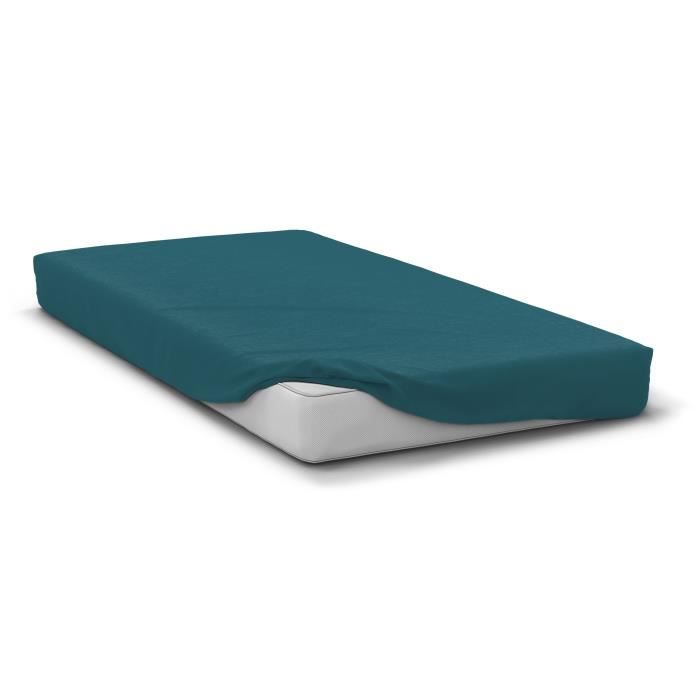 Drap housse - HOME LINGE PASSION - HP72119 - Microfibre 82 g - 140 x 190 cm - Bonnet 30 cm - Bleu canard