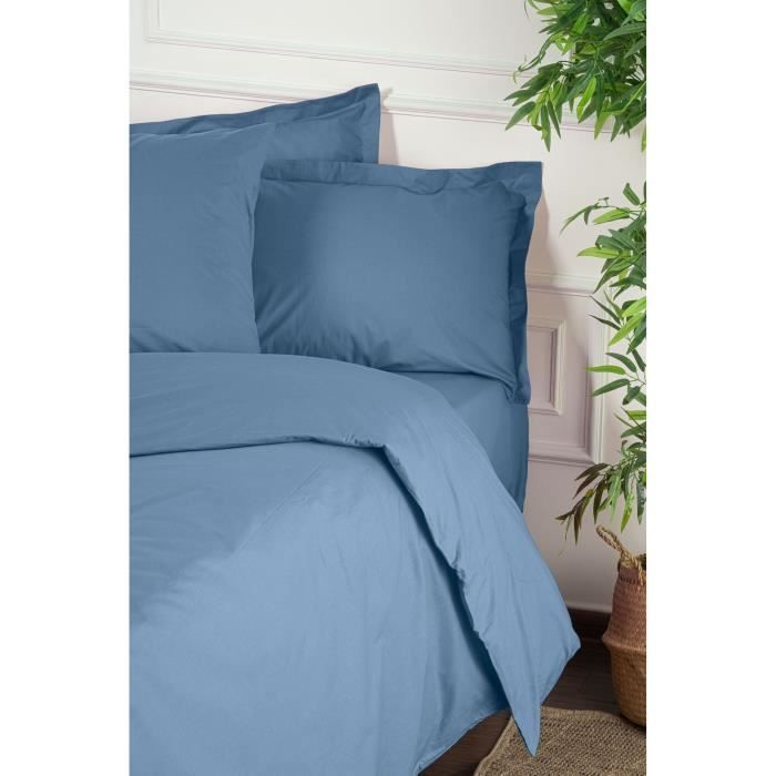 Image secondaire de Parure de lit - 1 housse de couette 220 x 240 cm + 2 taies d'oreiller 60 x 60 cm - 100% coton renforcé - Bleu