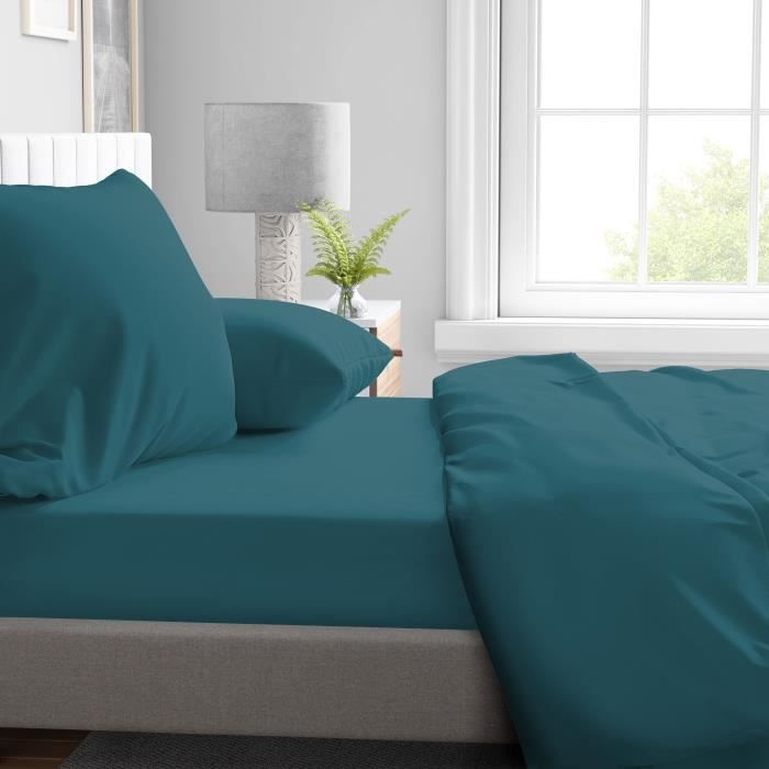 Image secondaire de Drap housse - HOME LINGE PASSION - HP72119 - Microfibre 82 g - 140 x 190 cm - Bonnet 30 cm - Bleu canard
