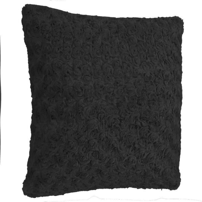 Coussin fourrure bouclé - Noir - 45 x 45 cm