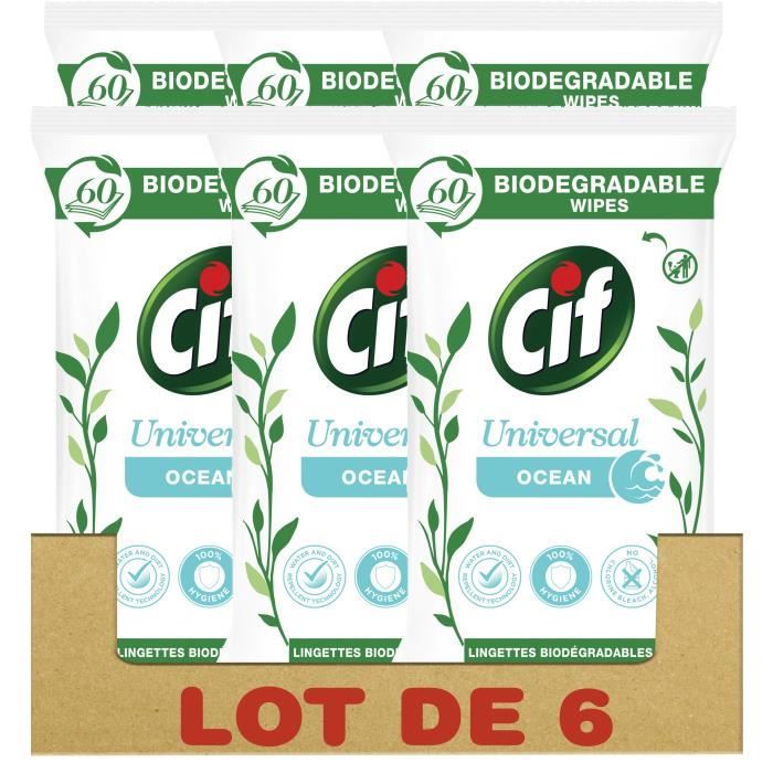 [LOT DE 6x60 LINGETTES] CIF Lingettes Nettoyantes Biodégradables Universal Océan - 360 Lingettes