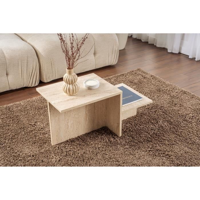 Image secondaire de Table basse - HARMONY - Rectangulaire - Effet travertin - 80 x 40 x 40 cm