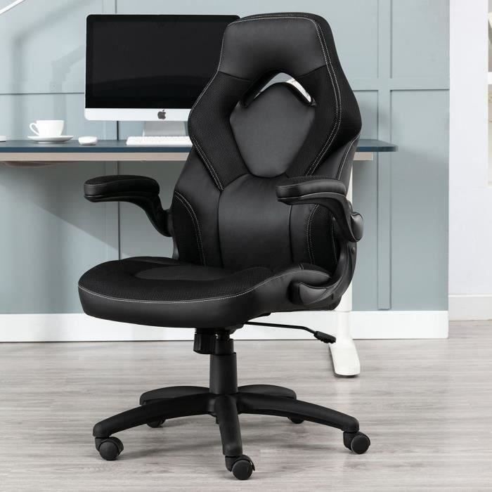 Chaise de bureau avec accoudoirs - Simili noir - L 69 x P 63,5 x H 112 cm -  SPEEDY