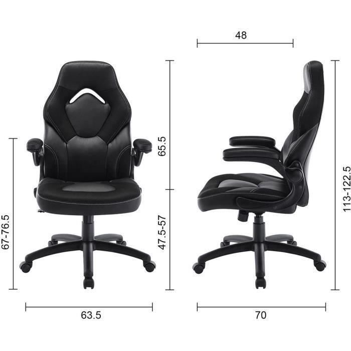 Chaise de bureau avec accoudoirs - Simili noir - L 69 x P 63,5 x H 112 cm -  SPEEDY