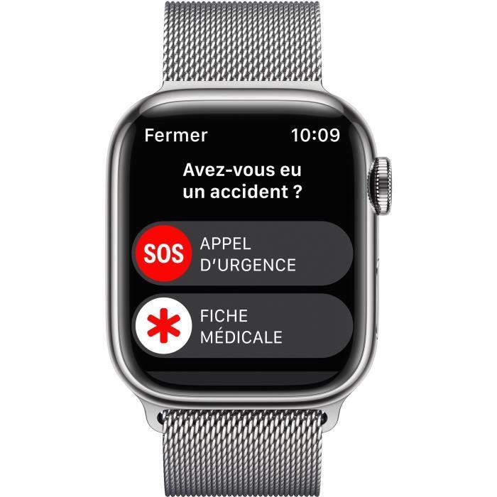 Apple Watch Series 8 GPS + Cellular - 41mm - Boîtier Silver Stainless Steel - Bracelet Silver Milanese Loop