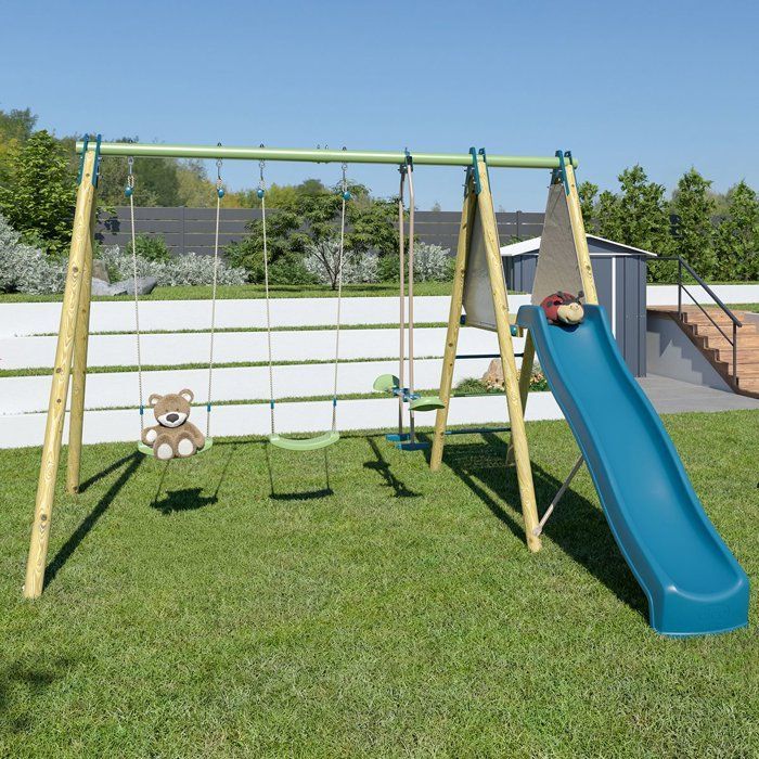 Image secondaire de Portique OPTIMA 2 en bois et métal avec toboggan et balançoires