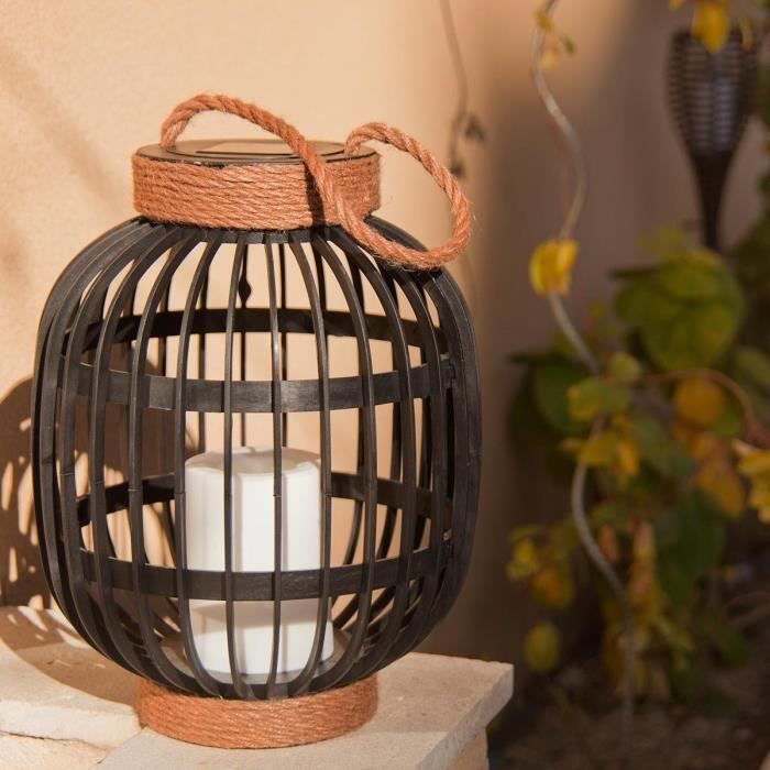 Image secondaire de Lanterne solaire décorative - LUMISKY - FIDJY - H30 cm - Poignée en corde effet bougie - LED blanc chaud