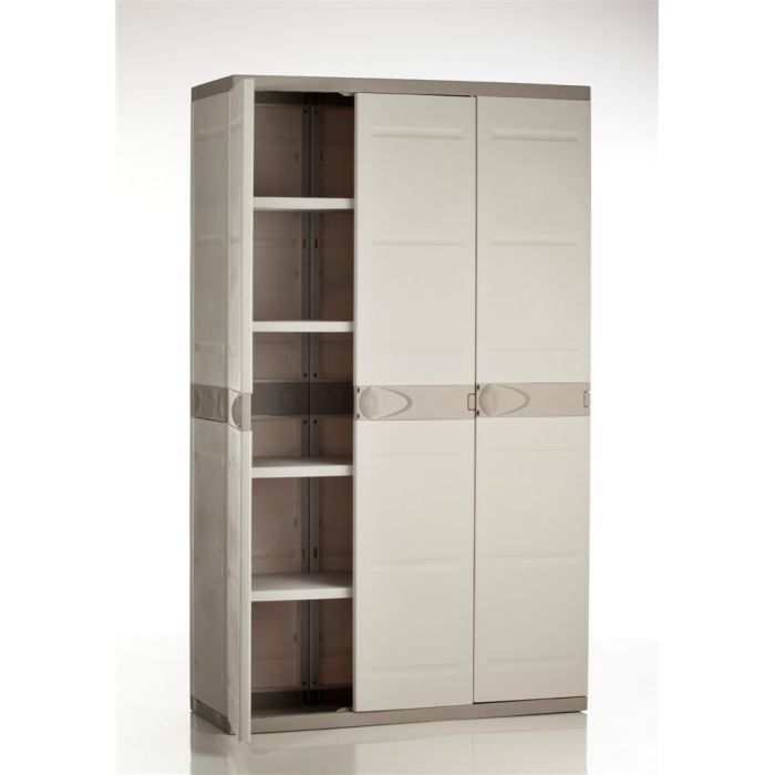 Image secondaire de Armoire haute de rangement PLASTIKEN TITANIUM - 3 portes et étagères - Beige et Taupe