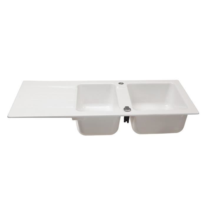 VILLEROY & BOCH Evier cuisine a encastrer 1,5 bac + 1 égouttoir Architectura - Céramique - 113 x 48 cm - Blanc