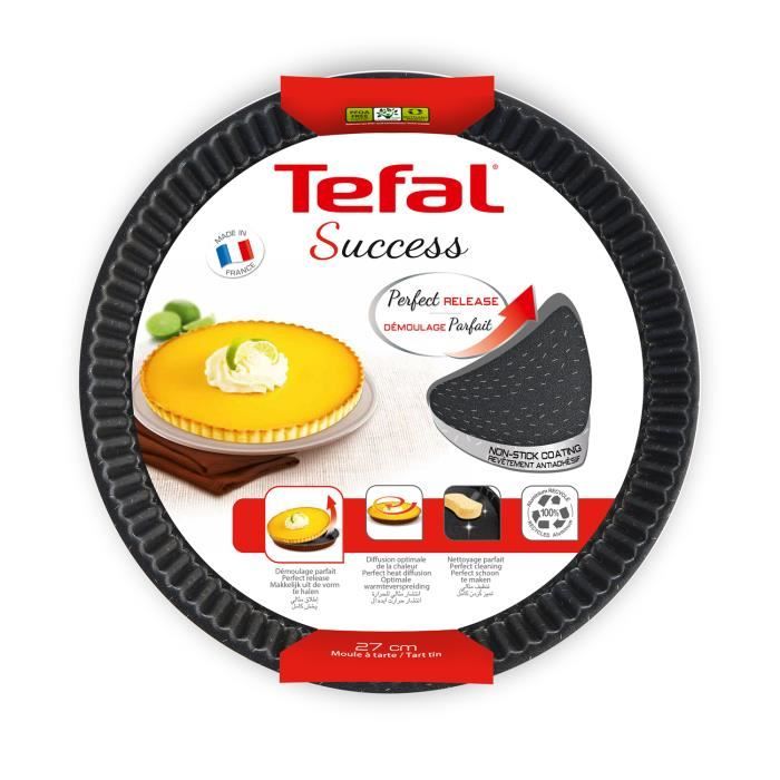 TEFAL J1608202 SUCCESS Moule a tarte 24cm, Revetement antiadhésif sain, Démoulage parfait, Cuisson parfaite, Aluminium recyclé