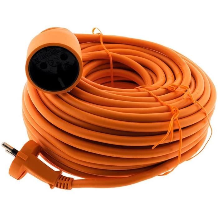 Rallonge éléctrique de jardin ZENITECH 25m - câble HO5VVF - 2 x 1.5 mm2 - Orange