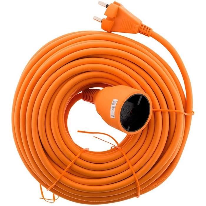 Rallonge éléctrique de jardin ZENITECH 25m - câble HO5VVF - 2 x 1.5 mm2 - Orange