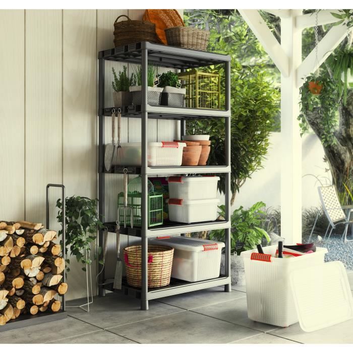 KETER | ETAGERE PLUS X/5, Etageres, Noir, 90 x 60 x 187 cm