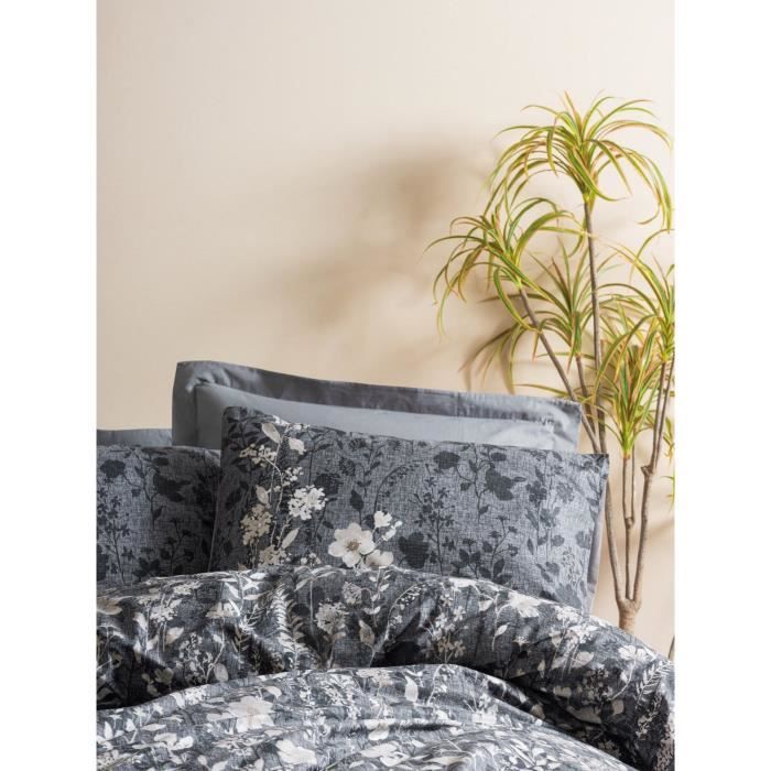 Image secondaire de Parure de lit - 1 housse de couette 220 x 240 cm + 2 taies d'oreiller 60 x 60 cm - 100% coton ranforcé - Anthracite