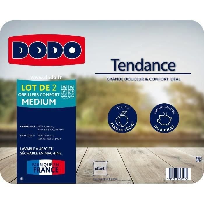 DODO Lot de 2 oreillers Tendance - 60 x 60 cm - Garnissage 100% Polyester fibre creuse siliconée - Blanc