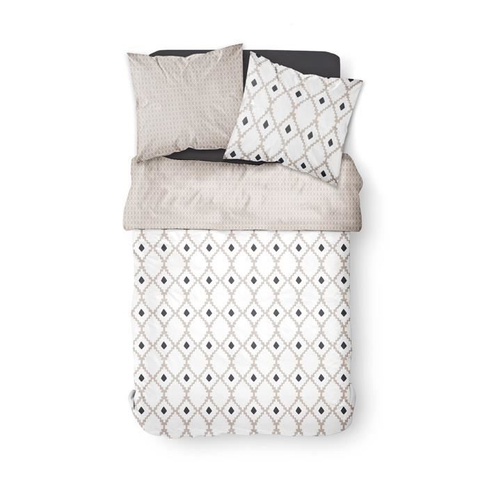 Parure de lit Crazy Zadia - 2 personnes - 220 x 240 cm - Polyester - Blanc Motif Géométrique - TODAY