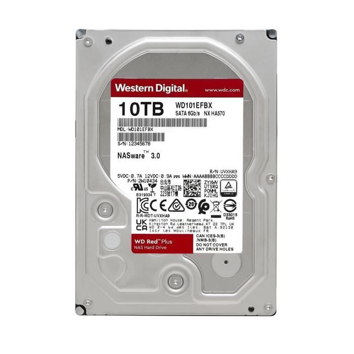 WD Red™ Plus - Disque dur Interne NAS - 10To - 7200 tr/min - 3.5 (WD101EFBX)