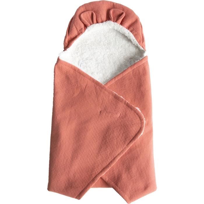 DOMIVA Couverture Nomade Fluffy - Coton/Polyester - Fermeture réglable - Terracotta - 120 x 120 cm
