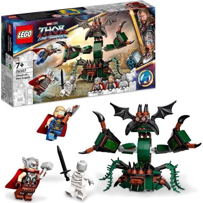 LEGO 76207 Marvel Attaque sur le Nouvel Asgard, avec Figurines de Thor des Avengers et son Marteau, pour Enfants de 7 Ans et Plus