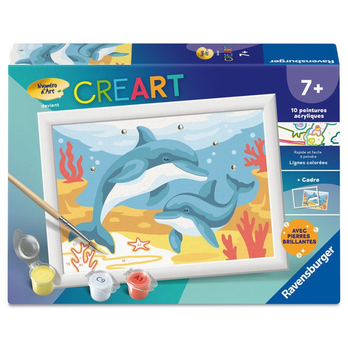 Kit de Peinture par Numéros Ravensburger - Dauphins et Coraux 13x18cm