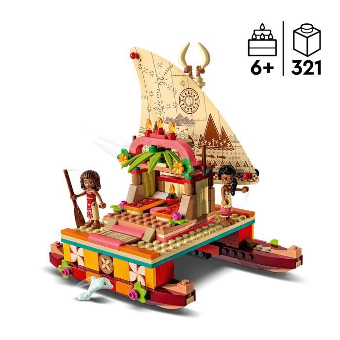 LEGO Disney Princesse 43210 Le Bateau d'Exploration de Vaiana, Jouet avec Dauphin, Mini-Poupée