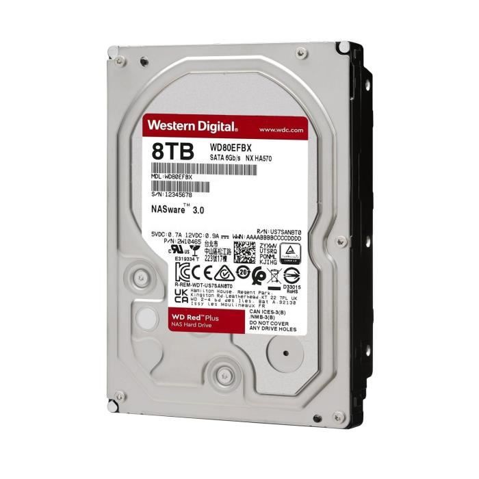 WD Red™ Plus - Disque dur Interne NAS - 8To - 7200 tr/min - 3.5 (WD80EFBX)