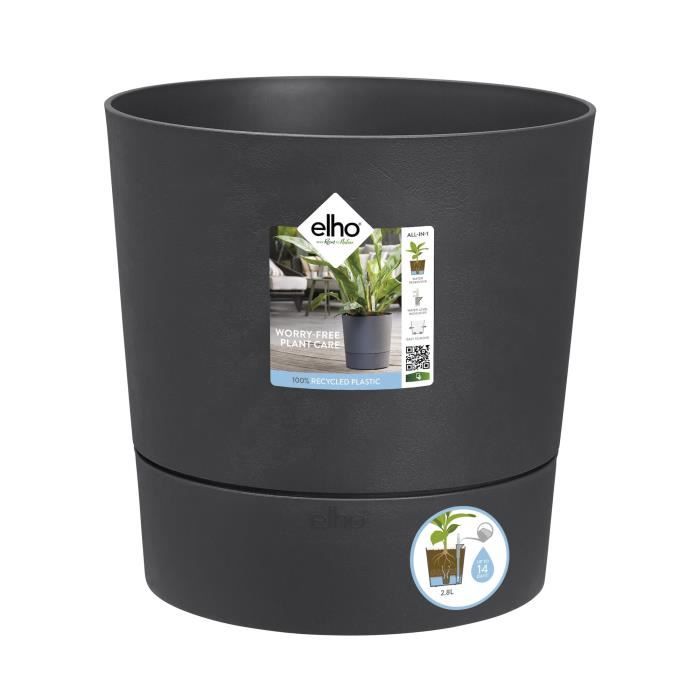 ELHO - Vaso da fiori - Greensense Aqua Care Round 30 - Grigio antracite - Interno/esterno - Ø 29,5 x H 29,1 cm