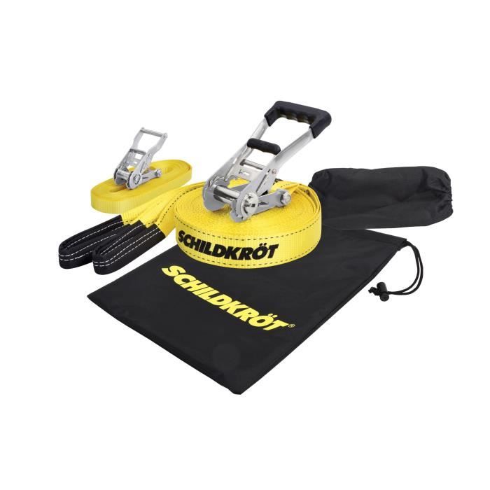 Image secondaire de Slackline - SCHILDKROT - 15 m de long x 5 cm de large - Cliquet en métal - Sangle d'apprentissage incluse - Max 150 kg