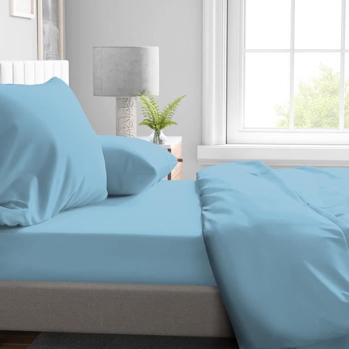 Image secondaire de Drap housse - HOME LINGE PASSION - HP72121 - Microfibre 82 g - 180 x 200 cm - Bonnet 30 cm - Bleu ciel