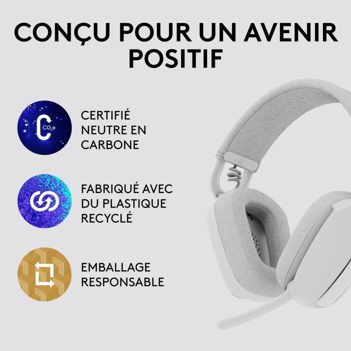 Logitech - Casque d'écoute léger sans fil avec Micro anti-bruit de fond - Zone Vibe 100 - Blanc