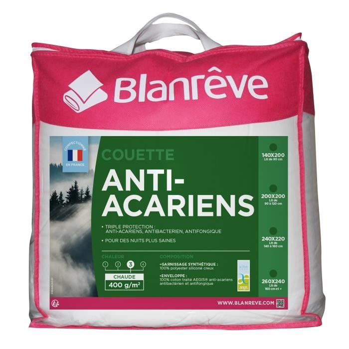 BLANREVE Couette chaude 400gm2 Anti-Acariens 220x240 cm blanc