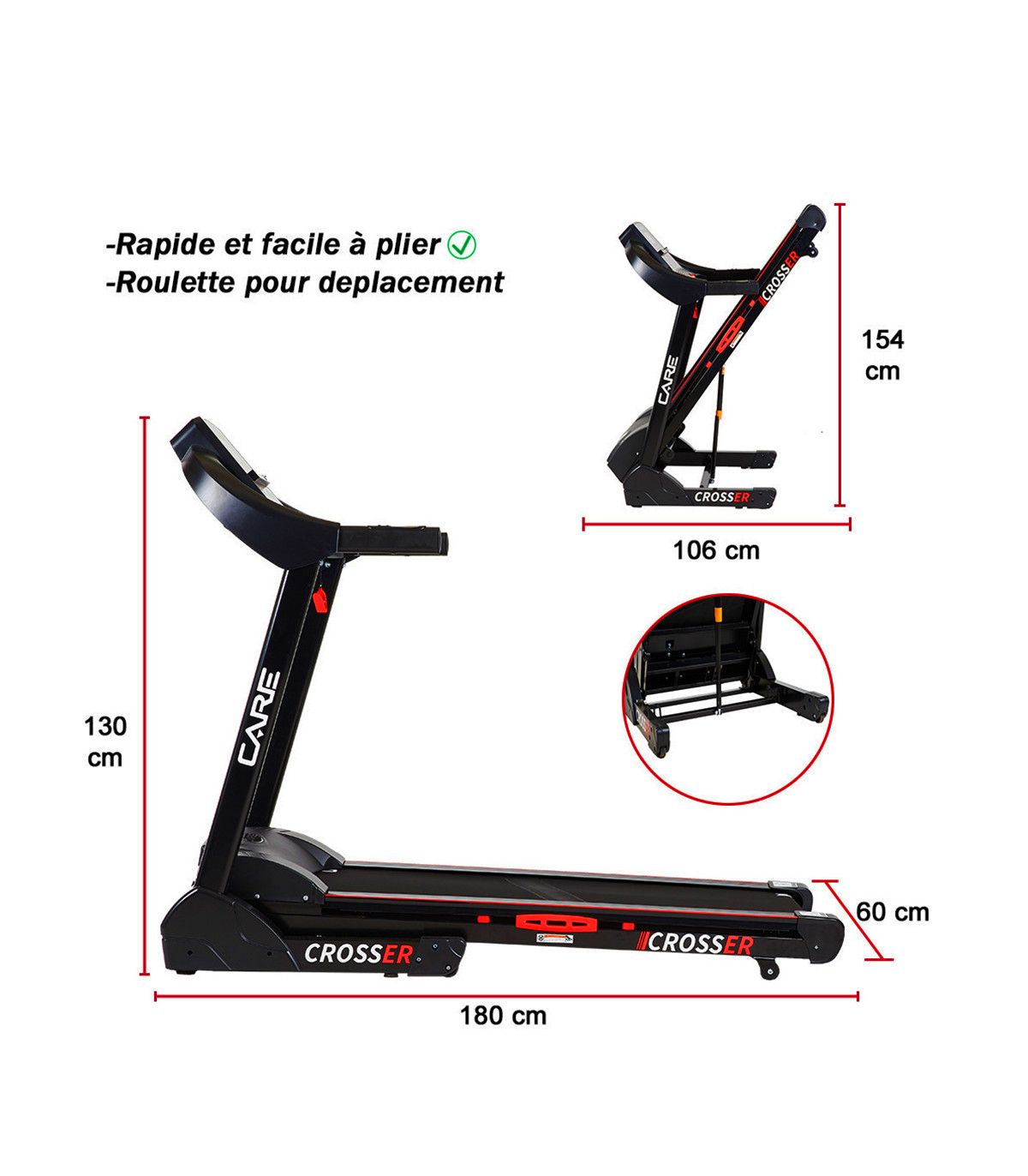 Tapis de course - 25 programmes d'entraînements - Vitesse maximale 18 km/h - Care - Crosser - Connecté - Kinomap