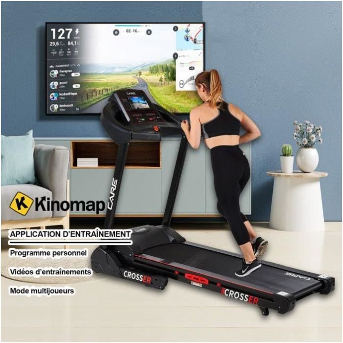 Tapis de course - 25 programmes d'entraînements - Vitesse maximale 18 km/h - Care - Crosser - Connecté - Kinomap