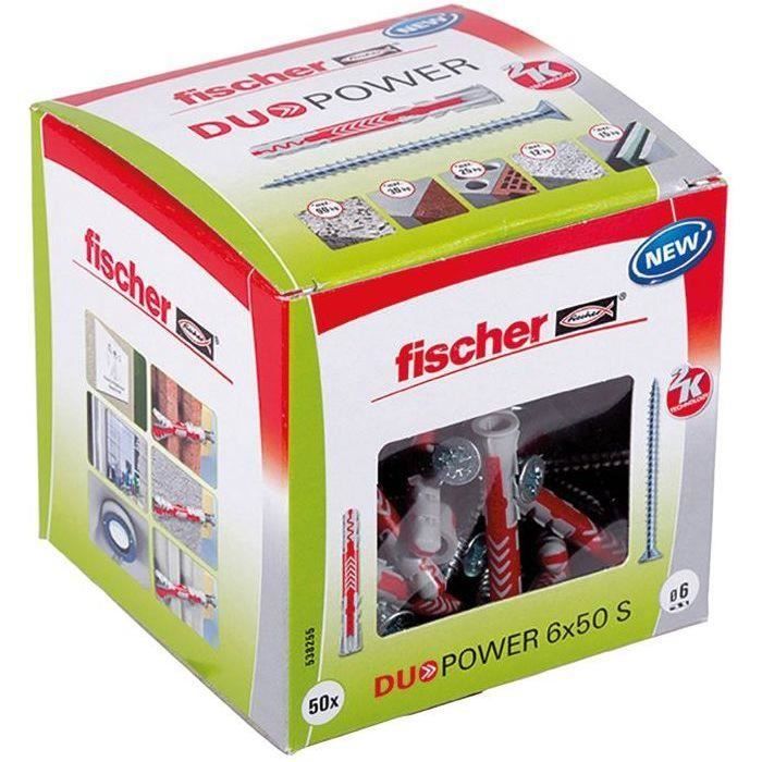 FISCHER - Cheville tous matériaux DuoPower 6x50 mm avec vis - Boîte de 50