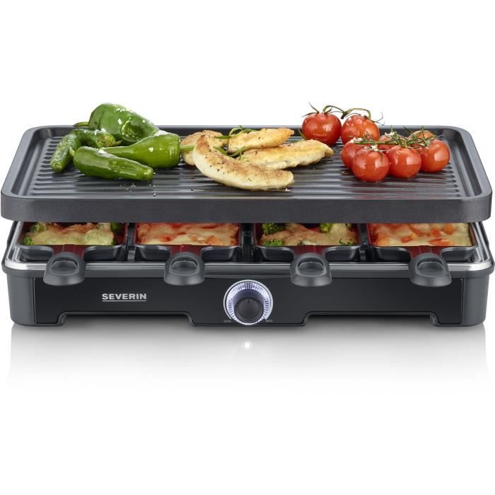 Macchina per raclette - SEVERIN - RG9670 - 8 persone - Piastra di cottura antiaderente grande 41,7 x 26,3 cm - 1400 W - Nero