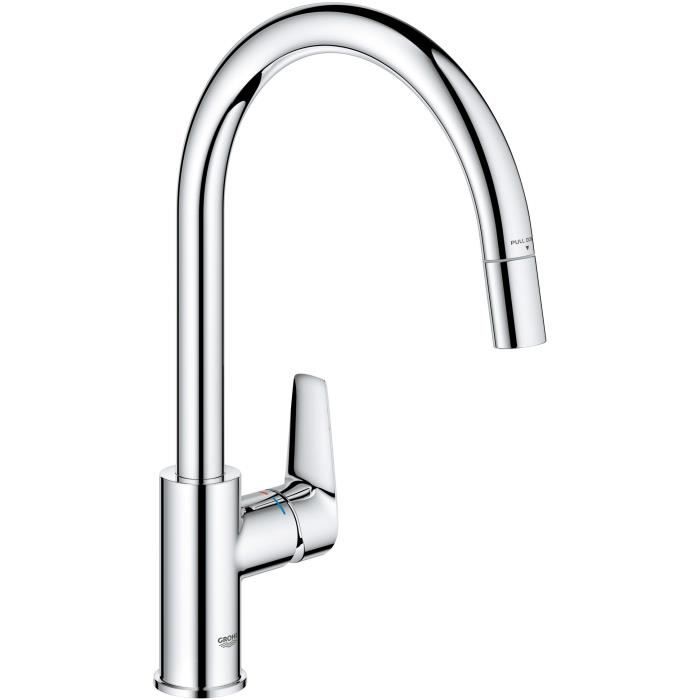 Kitchen faucet - Single-lever sink mixer - Chrome - High C-shaped spout - Pull-out aerator - GROHE StartEdge - 30550000
