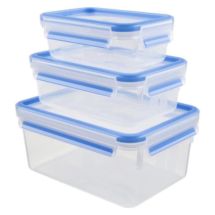 TEFAL K3028912 MASTERSEAL FRESH Lot de 3 boîtes de conservation alimentaire en plastique, Sans BPA, Hermétiques, Garantie 30 ans