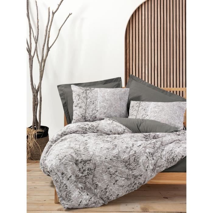 Parure de lit - 1 housse de couette 220 x 240 cm + 2 taies d'oreiller 60 x 60 cm - 100% coton renforcé - Brun