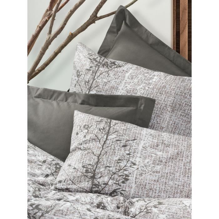 Image secondaire de Parure de lit - 1 housse de couette 220 x 240 cm + 2 taies d'oreiller 60 x 60 cm - 100% coton renforcé - Brun