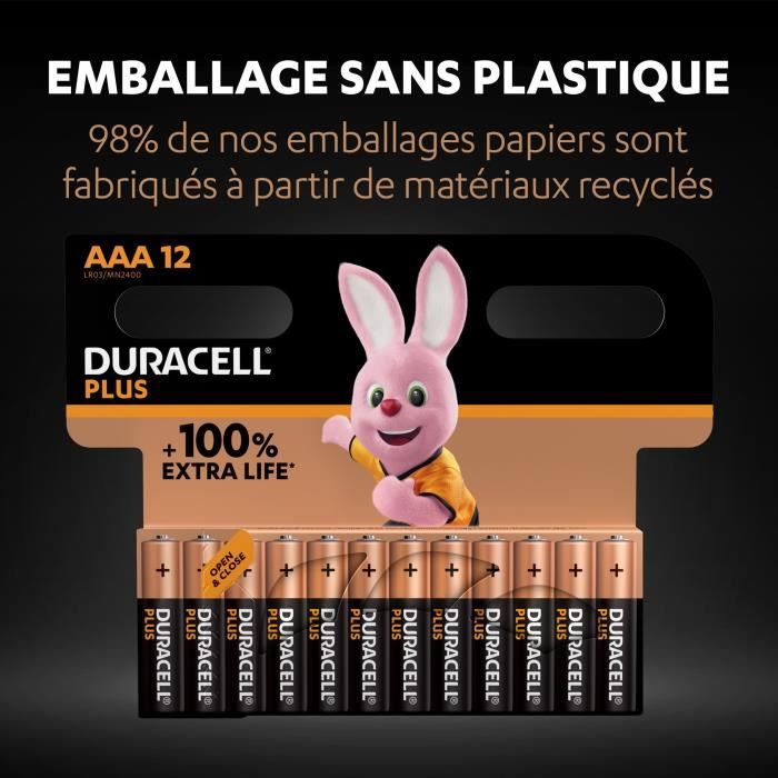 Duracell Plus Piles alcalines AAA, 1.5V LR03 MN2400, paquet de 12