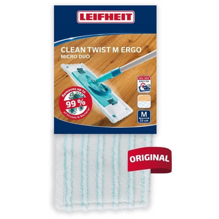 LEIFHEIT Clean Twist M Ergo micro duo 52123 Fodera di ricambio in microfibra per mocio piatto, pulisce delicatamente e assorbe