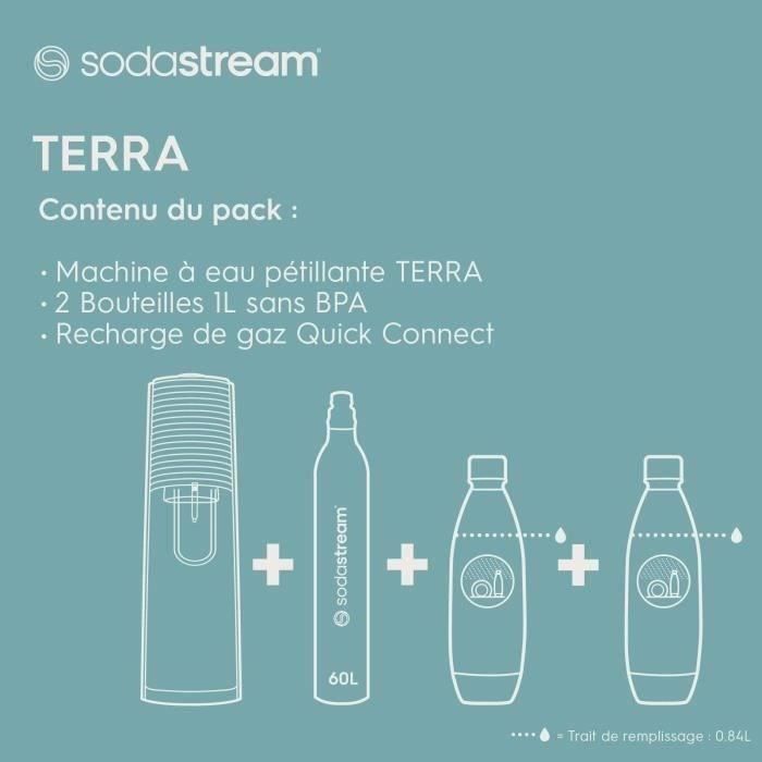 SODASTREAM TERRANLV - Machine TERRA Noire Pack 2 bouteilles LV + 1 cylindre d'échange CQC